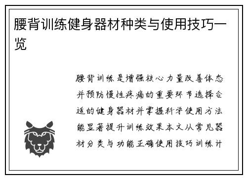 腰背训练健身器材种类与使用技巧一览